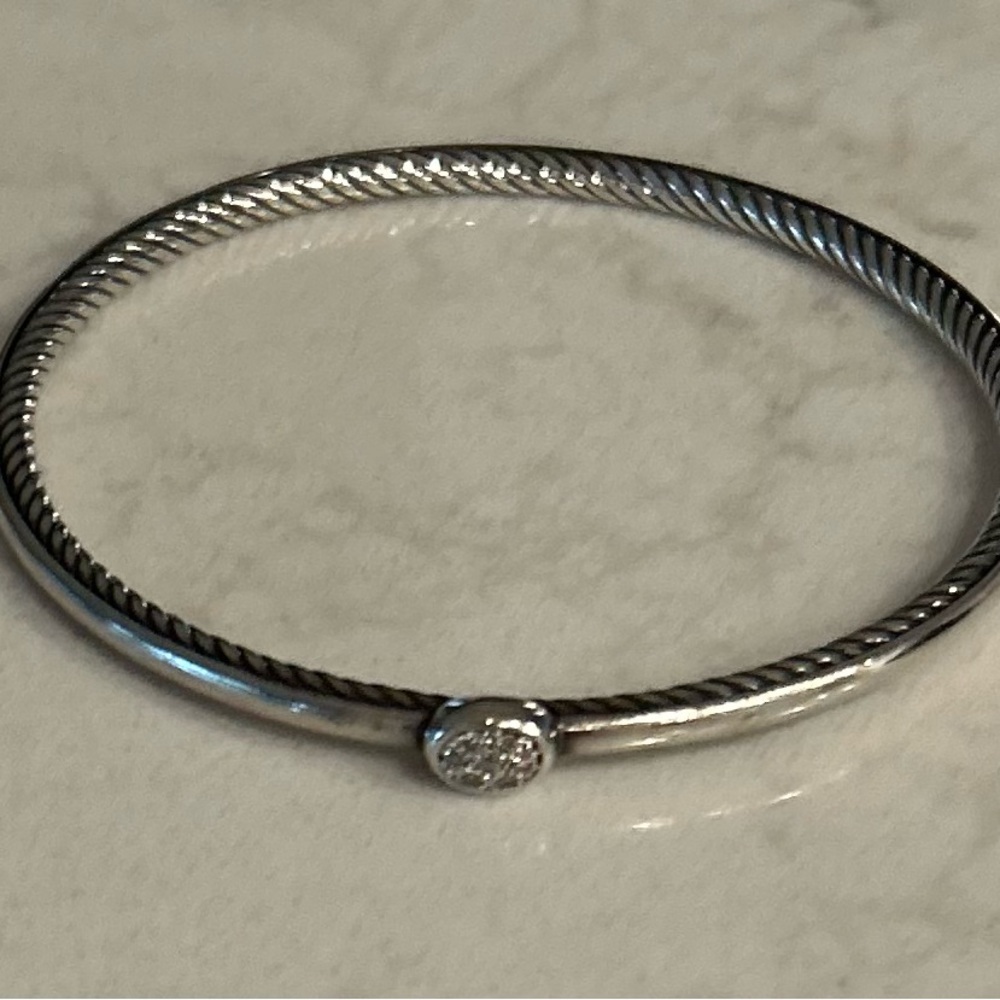 David Yurman Silver Bracelet with Diamond Detail - Picture 4 of 10